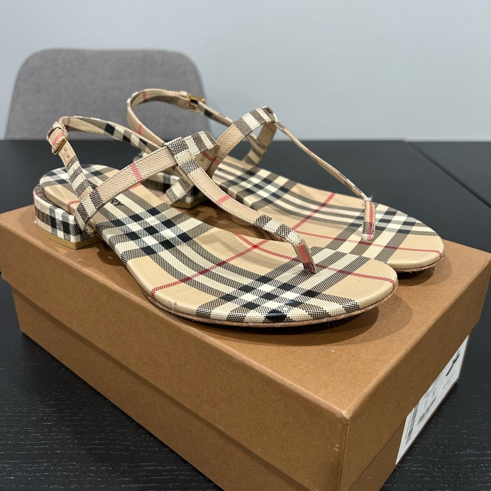 Burberry Beige Check Slingback Sandals
